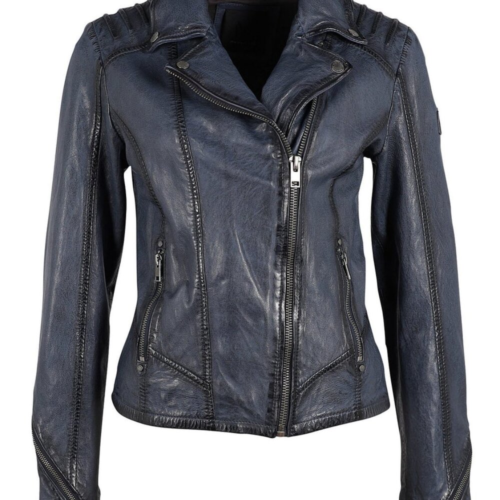 Navy Leather Biker Jacket for Women